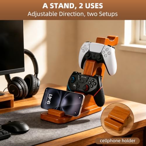 DEQIANG Solid Wood Headphone Stand with Dual Controller Holder (Set) - Image 3