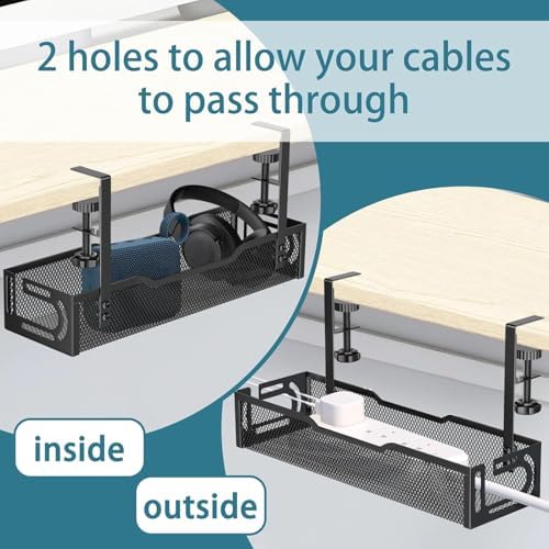2Pack Under Desk Cable Management Tray, No Drill Mesh Desk Cable Tray - Image 7