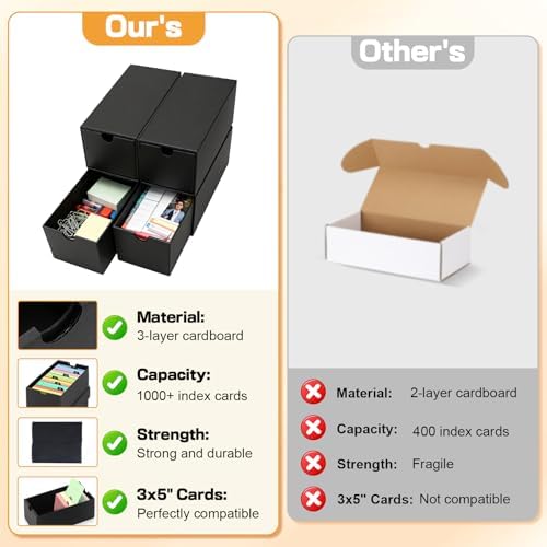 8Packs 3x5 Index Card Box,Index Card Organizer Box with Lid,Hold 8000 Cards,Black Recipe Holder for 3''x5'' Notecard Recipe Flashcard Card - Image 4