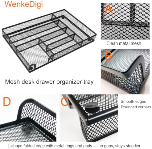 2-Pack 6-Compartment Mesh Office Drawer Organizer Tray, Black - Image 4