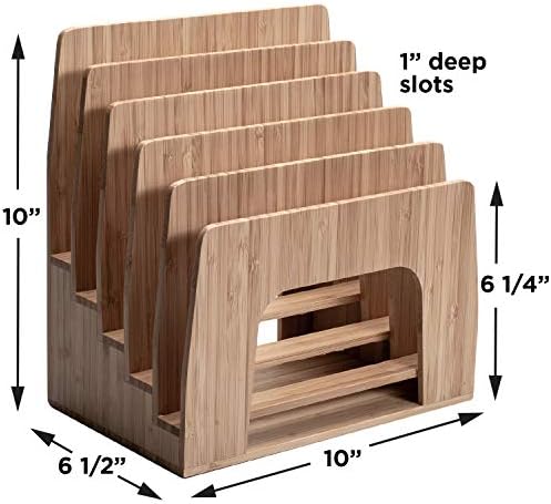 MobileVision Bamboo Multi Device Inclined Organizer for Smartphones, Tablets and Laptops, Upright Sections, Step Sorter, 5 Slots - Image 2