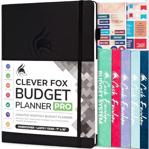 Clever Fox Budget Planner Pro with Cash Budgeting Envelopes, Black by CleverFox