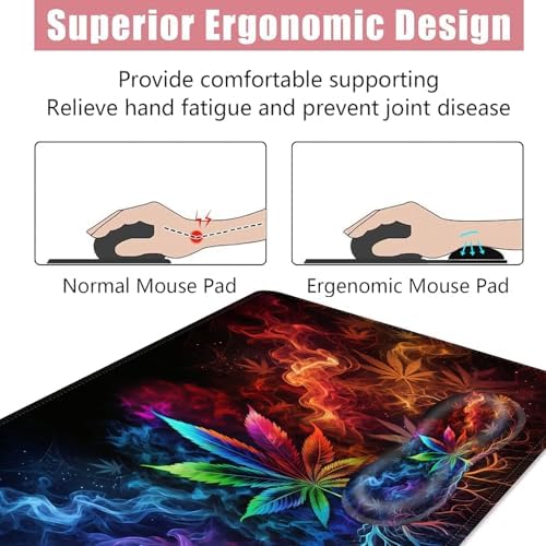 Large Keyboard Mouse Pad Set, Extended Mouse Pad+Keyboard Wrist Rest Support, Memory Foam Ergonomic Easy Typing, 4Pcs (31.5×11.8 in) Desk Pad Set for Office Home,Weed Leaf - Image 5