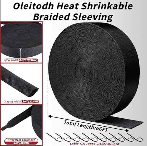 Oleitodh 66 ft 3/4 in 2:1 Heat Shrink Braided Sleeving, Black - Image 2
