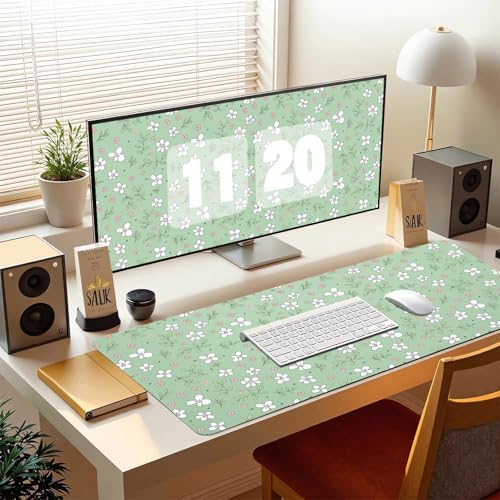 Minimalist Ditsy Floral Office Desk Mat 31.5" x 15.7" Desktop Mat PU Leather Large Mouse Pad White Mousepad Non-Slip Table Mat for Girls, Women, Home, Work, Computer, and Gaming - Image 7