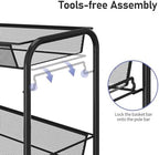 TOOLF 3 Tier Rolling Cart, Metal Utility Storage Cart with Wheels, Black - Image 4
