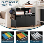 MIIIKO File Cabinet with Storage 2 Drawers, Rolling File Cabinet for Home Office, Metal Black 2 Drawers Storage with Shelf, for Printer, Letter A4 File Organizer - Image 5