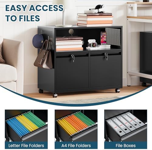 MIIIKO File Cabinet with Storage 2 Drawers, Rolling File Cabinet for Home Office, Metal Black 2 Drawers Storage with Shelf, for Printer, Letter A4 File Organizer - Image 5