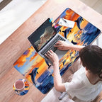 Mouse Pad,Large Desk Mat Set, 4in1 XL Mousepad + Keyboard Wrist Rest+Mouse Wrist Rest+Coaster with Ergonomic Desk Pad for Home Office Table Computer Cover -Dolphin Jumping Ocean Sunset Beach - Image 7