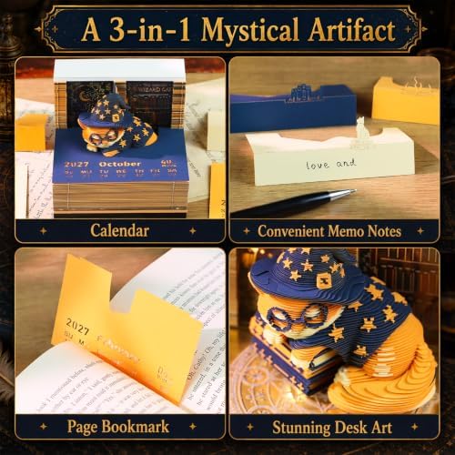 Time Piece Calendar 2027, 3D Sticky Notes Magic Cat Weekly Desk Calendar - Image 4