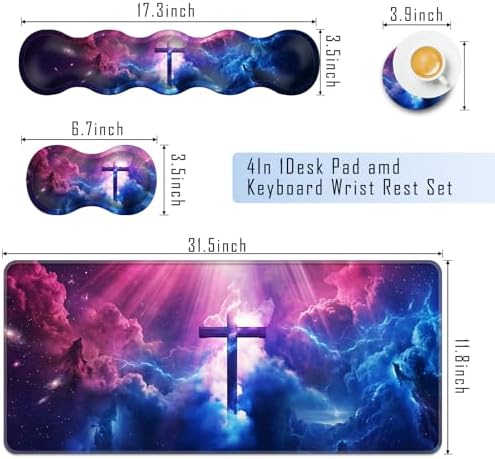 TGFEWYTJYJ Extended Gaming Mouse Pad,Memory Foam Ergonomic Keyboard Mouse Wrist Rest Support Set,Large Desk Mat with Stitched Edges,Non-Slip Base Mousepad Home Office,Christian Cross in the Sky - Image 2