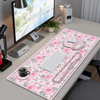 Floral Desk Mat, 4in1 Large Mouse Pad with Wrist Rest, Cute Desk Matt for Desktop, Deskpad Mat, Anti-Slip XXL Computer Ergonomic Mousepad with Wrist Support for Keyboard and Mouse I Pink Flowers - Image 2