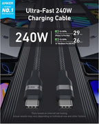 Anker Nano USB C to USB C Cable, 240W Fast Charging Cable (Black, 10ft) - Image 2