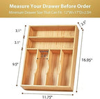 Umilife Kitchen Drawer Organizer, 12 Inch Silverware Utensil Tray Holder, Extra Deep, with Non-Slip Feet & Grooved Drawer Divider, 6 Slots Total Bamboo Wood Caddy for Flatware Cutlery Knives - Image 5