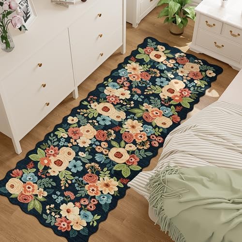 DUKINO 2x10 Runner Rug for Hallway, Washable Kitchen Rugs, Navy Blue - Image 3