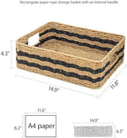 Handwoven Paper Rope Storage Basket, Rectangular Wicker Organizer - Image 2