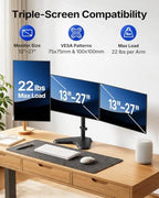 HUANUO Triple Monitor Stand for 13-27 Inch Screens, 3 Monitor Mount - Image 2