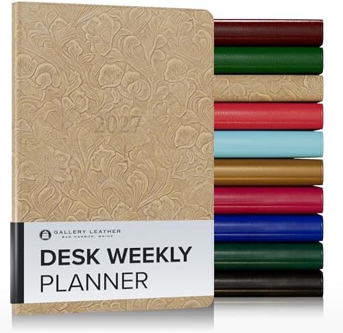 Gallery Leather Desk Weekly Planner 2026-2027 Floral Latte by GalleryLeather