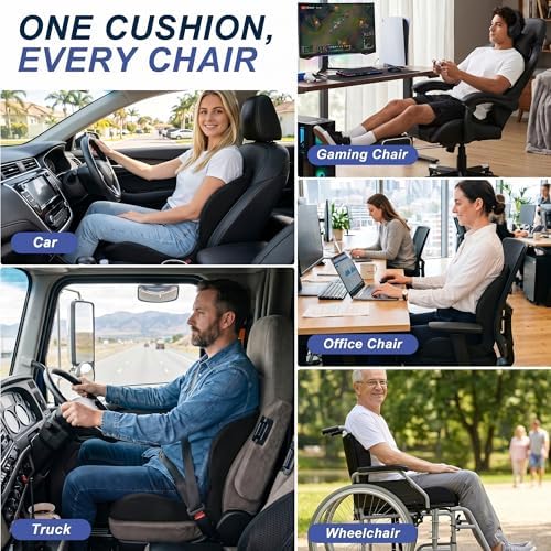 Seat Cushion for Office Chair and Car, Ergonomic Memory Foam Seat Cushion with Lumbar Support Pillow, Orthopedic Cushion for Sciatica & Back Pain, Black - Image 7