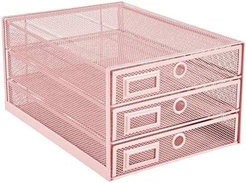 Annova Desk Organizer Wire Mesh 3 Tier Sliding Drawers Paper Sorter/Multifunctional/Premium Solid Construction for Letters, Documents, Mail, Files, Paper, Kids' Art Supplies (Light Pink) by LivingNecessities