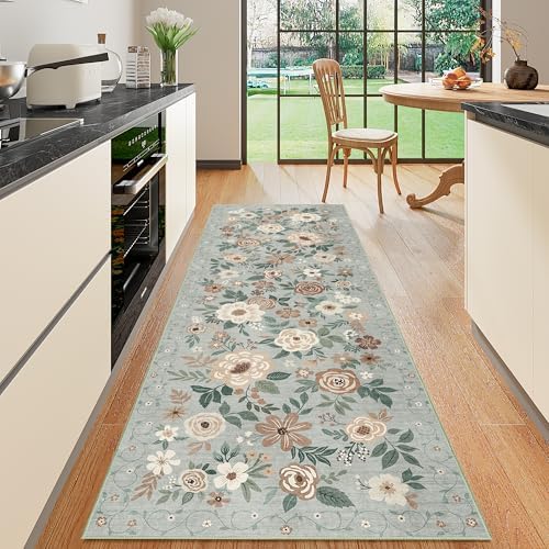 DUKINO 2x6 Runner Rug for Hallway Washable Kitchen Rugs Non Slip Sage Green by DUKINO