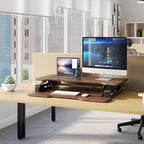 Mount-It! Large 38 Inch Standing Desk Converter, Sit Stand Desk Riser for Dual Monitors with Keyboard Tray, Height Adjustable Desktop Workstation, Easy Lift Gas Spring, Rustic Walnut Brown - Image 4