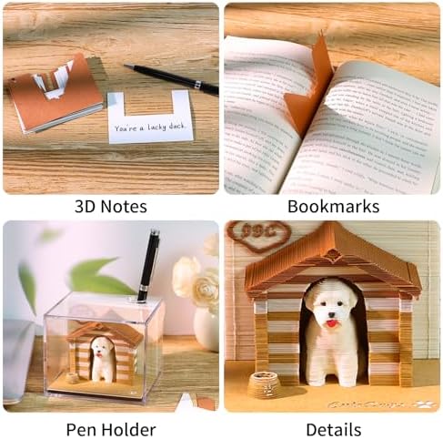 3D Calendar 2027, Desk Time Piece Calendar 2027,Tear-Away 3D Paper Art Notepad w LED Lights,Creative 3D Memo Artsy Pad Calendars, DIY Paper Carving Gift (Cute Pet House) - Image 4