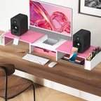 Simple Houseware Desk Dual Monitor Stand Riser with Drawer, Pink - Image 5