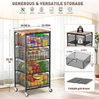 SUNALLY Kitchen Storage Cart with Drawers,Metal Snack Cart Organizer,Black - Image 2