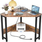 Armocity Corner Small Desk with Outlets Corner Table for Small Space Industrial Computer Desk with USB Ports Triangle Desk with Storage for Home Office, Workstation, Living Room, Bedroom, Rustic by Armocity
