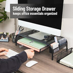 Mind Reader Monitor Stand, Ventilated Laptop Riser, Paper Tray, Office, Metal Mesh, Set of 2, Black - Image 5