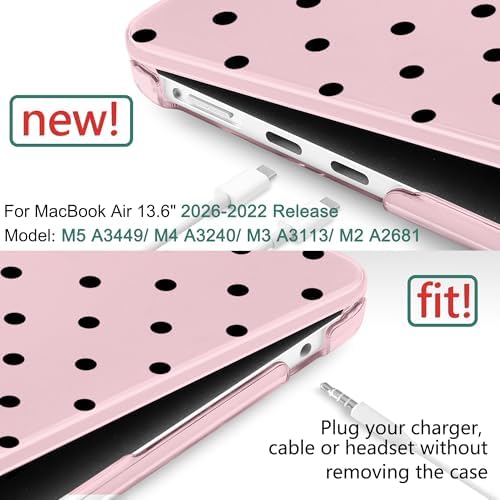 DONGKE for MacBook Air 13 Inch Case M5 2026 M4 2025 M3 M2 2024-2022 A3449 A3240 A3113 A2681, Plastic Hard Shell & Keyboard Cover & Screen Film for MacBook Air 13.6 Inch Case - Black Polka Dots - Image 2