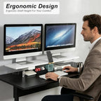 TEAMIX White Dual Monitor Stand with Acrylic Leg & Drawer & Phone Holder - Image 3