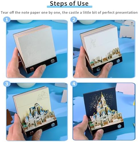 3D Memo Pad Art Sticky Notes, Fantasy Castle 3D Notepad with Light Paper Sculpture Art Multicolor Paper Note with Silhouette DIY Desk Decoration - Image 6