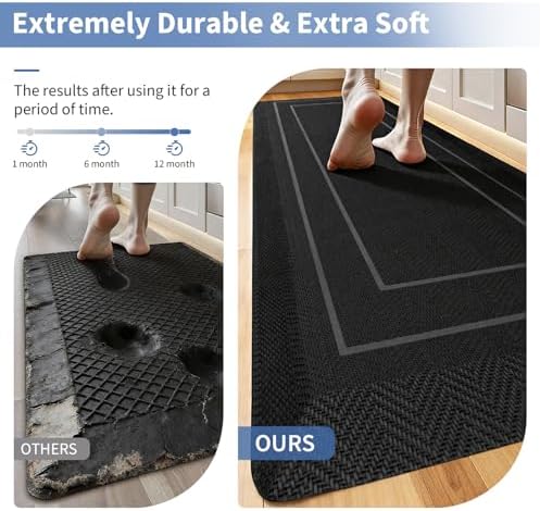UKISS 9/10"" Extra Thick Cushioned Anti Fatigue Kitchen Mat, Waterproof High Density Foam Standing Desk Mat, Non-Slip Ergonomic Comfort Mat for Kitchen, Office,Workstation Black (Black, 20" X 39") - Image 3