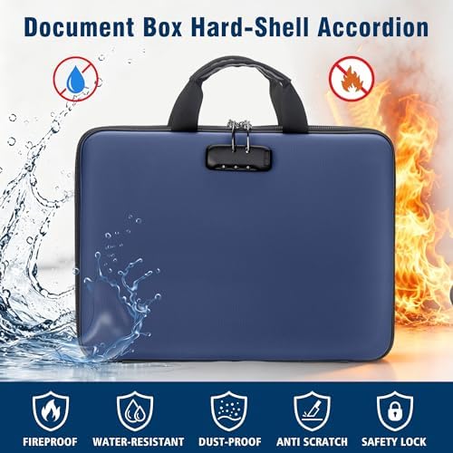 EXLIFBAG Fireproof Document Box with Lock, 13 Pocket Accordion File Folder - Image 2