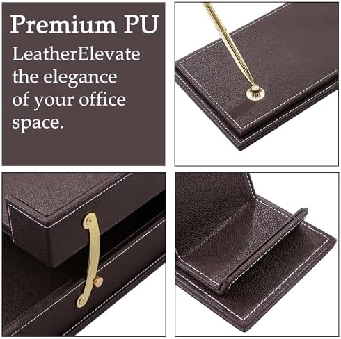 Leather Desk Set, 13-Piece All-in-One – Executive Desk Accessories & Office Supplies,Desk Organizer with Desk Pad & Blotter, 2-Tier Letter Tray, Luxury Office Desk Decor & Boss Gifts (Brown) - Image 4