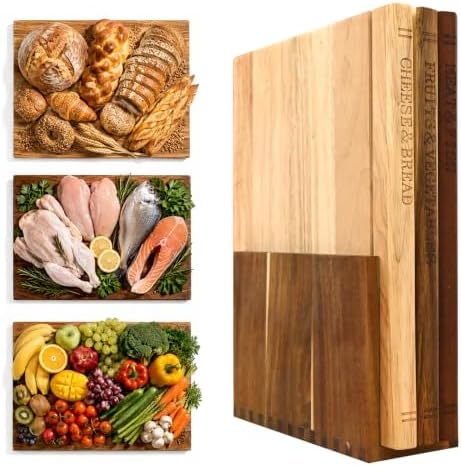Book Cutting Board Set with Wooden Stand,Wooden Cutting Boards for Kitchen by kitchenhelper