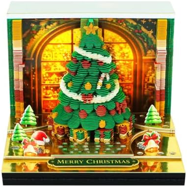 3D Calendar 2027, 3D Creative Time Piece Calendar 2027，Daily Tear-Off Memo Pad with Light, Paper Carving Desktop Decoration, 3D Art Calendar Memo Pad,Unique Holiday Craft Gift (Window Christmas tree) by MELANYA