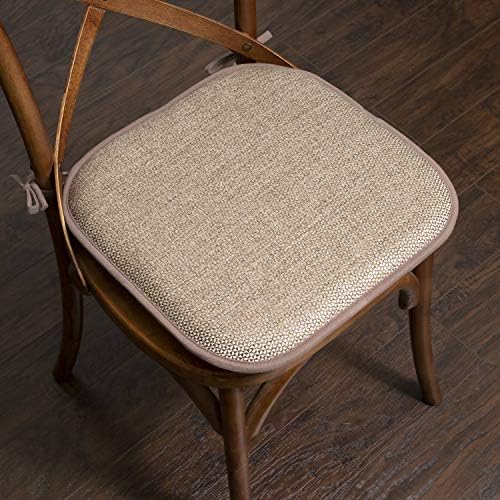 Sweet Home Collection Chair Cushion Memory Foam Pads with Ties Honeycomb Pattern Slip Non Skid Rubber Back Rounded Square 16" x 16" Seat Cover, 4 Pack, Cameron Beige Brown - Image 3