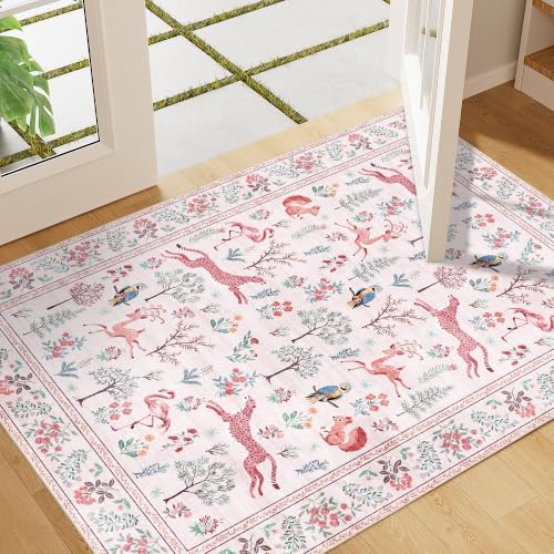 DUKINO 2x3 Entryway Rug, Washable Door Mat Animal Rug for Kitchen, Pink by DUKINO