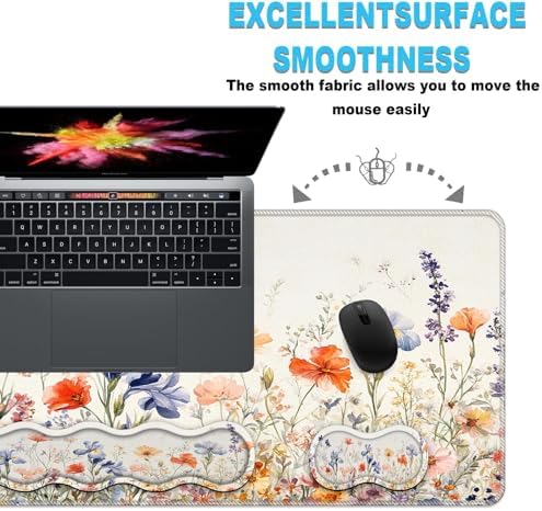 Keyboard Wrist Rest and Mouse Pad Set,31.5x11.8 Inches Desk Mat,Waterproof Non-Slip Ergonomic Wrist Support for Pain Relief,Extended Desk Protector for Office Home Gaming,Wildflower Pattern - Image 6