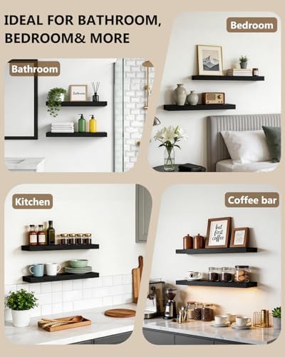WALI Floating Shelves for Wall, 2 Tier Bathroom Storage Shelf Over Toilet, for Bedroom Bookshelf, Living Room Decor, Kitchen, Nursery, Laundry, Soundbar Floating Shelf Mount Under TV (CS102L), Black - Image 3