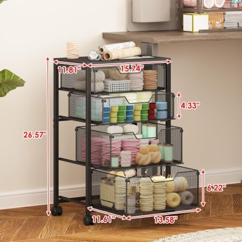 Sbanmao Rolling Storage Cart with Drawers, 4 Drawers Storage Cart, Black - Image 3