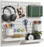 Keepo Peg Board Wall Organizer – Plastic Pegboard Panels, Modular Peg Board Storage System For Home Office, Craft Room, Gaming Setup (White, 22″×22″) by Keepo