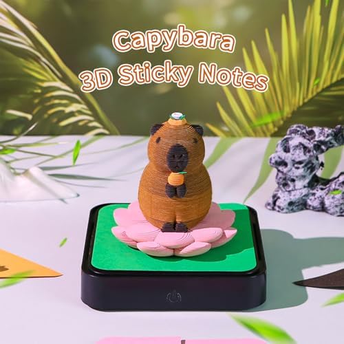 3D Calendar 2027, Desk Time Piece Calendar 2027,Tear-Away 3D Paper Art Notepad w LED Lights,Creative 3D Memo Artsy Pad Calendars, DIY Paper Carving Gift (Capybara) - Image 2