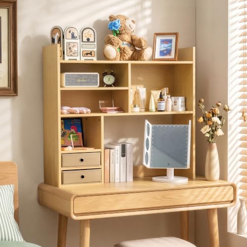 deli Desktop Bookshelf, High-Capacity Desk Hutch Organizer, Natural - Image 4
