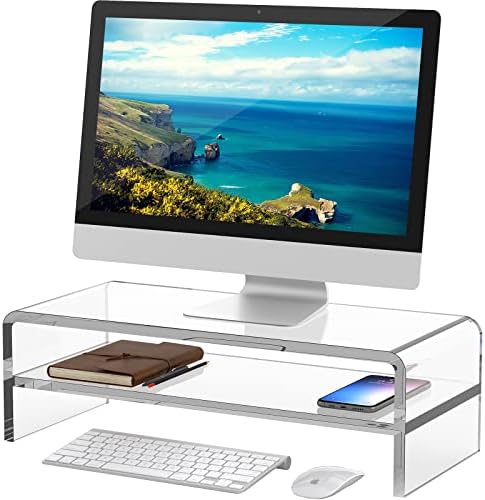 Egchi Acrylic Monitor Stand,2 Tiers Computer Monitor Riser(18x8x5.5 inches),Computer Stand/Monitor Riser for Office,School,Home,Laptop Stand Desktop Stand for Keyboard Storage&Printer TV Screen by Egchi