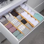Adjustable Bamboo Drawer Dividers for Clothes, Kitchen Utensils, Office Desks, Bathroom Accessories, Socks and Underwear, and Personal Items, 4 Dividers with 4 Partitions - Image 5
