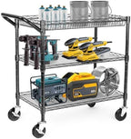 WDT Heavy Duty 3 Tier Utility Cart,Wire Rolling Cart with Wheels, Commercial Grade Service Cart with Shelving Liners and Handle Bar Metal Carts for Kitchen Office Hardware - Image 3